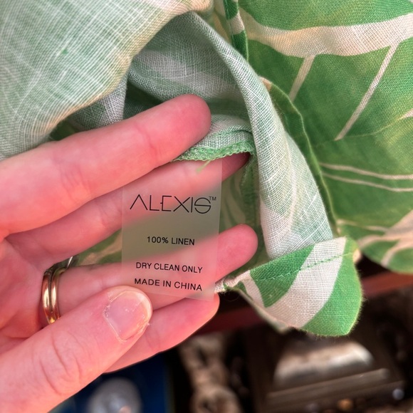 ALEXIS Linen Green and White Patterned Blouse / Tunic - Picture 7 of 7